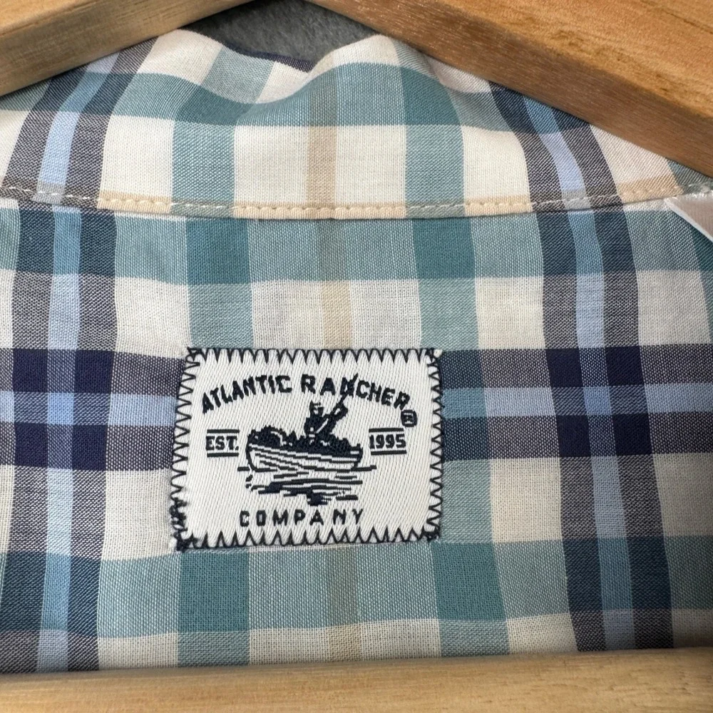 Atlantic Rancher Co Mens XXXL Plaid‎ Short Sleeve Camp Collar Cotton Shirt Blue